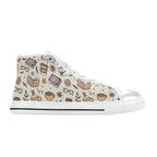 Books And Coffee Women's High Top Canvas Shoes Womens Classic High Top Shoes Coffee Printed Offshore Reading