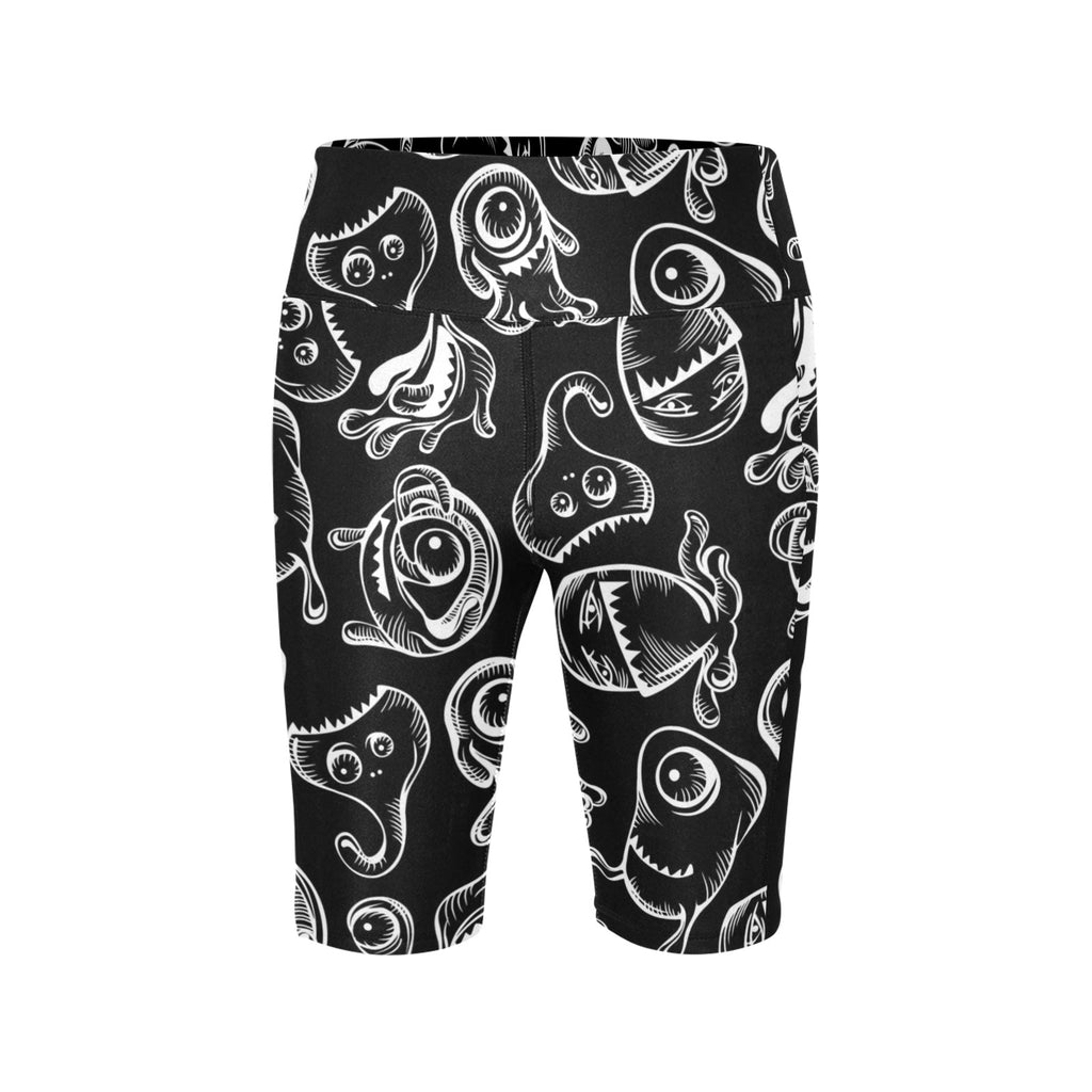 Monsters In Black And White Women's Bike Shorts With Side Pockets Women's Bike Shorts Printed Offshore Sci Fi