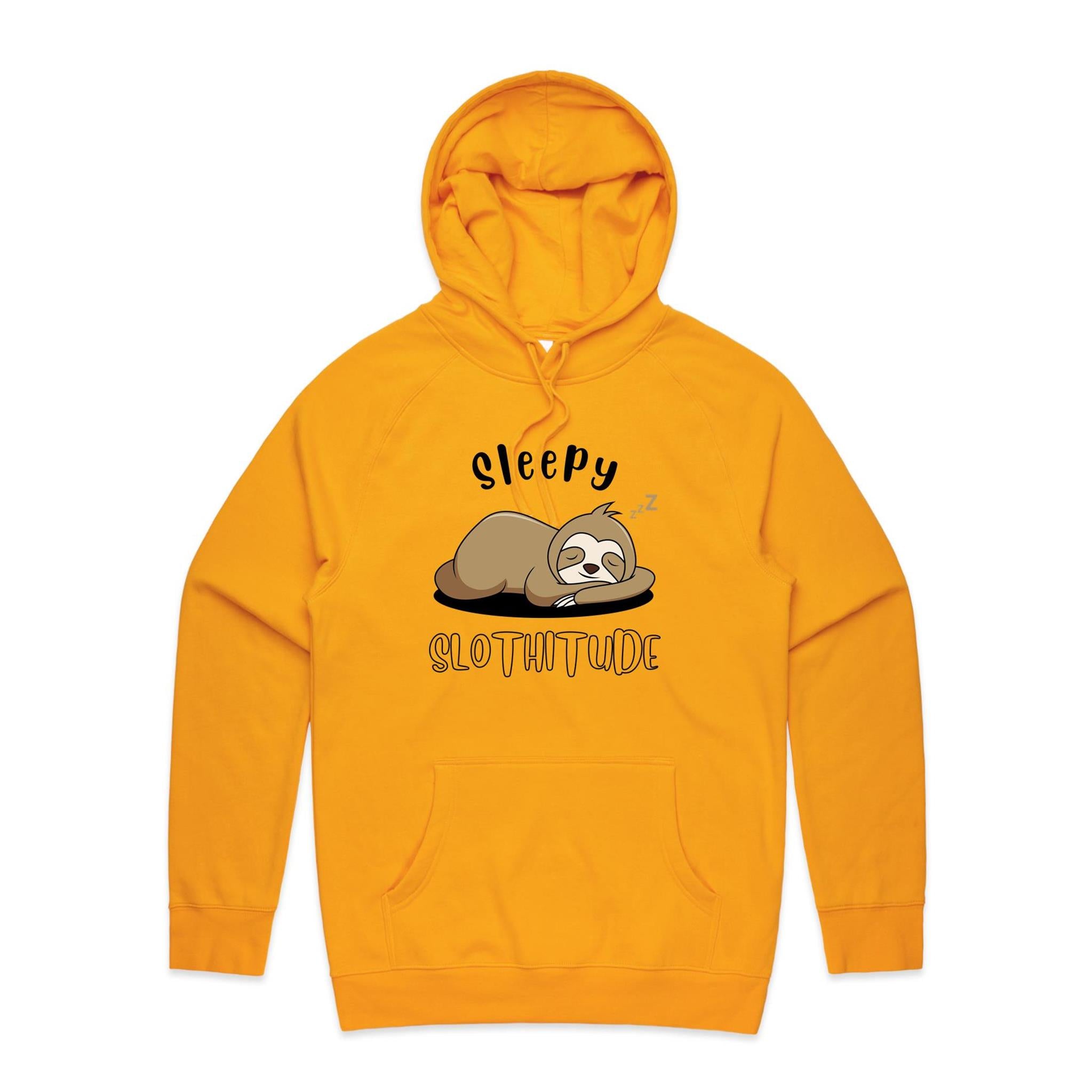 Sleepy Slothitude - Mens Hoodie Gold Mens Hoodie animal Printed In Australia