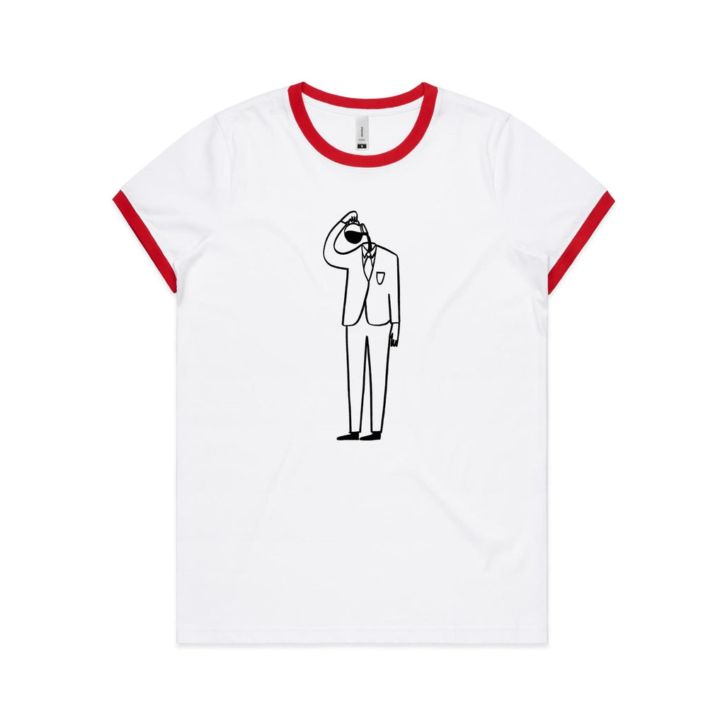 Coffee Brain - Women's Ringer Tee White Red Womens Ringer T-shirt Coffee Printed In Australia