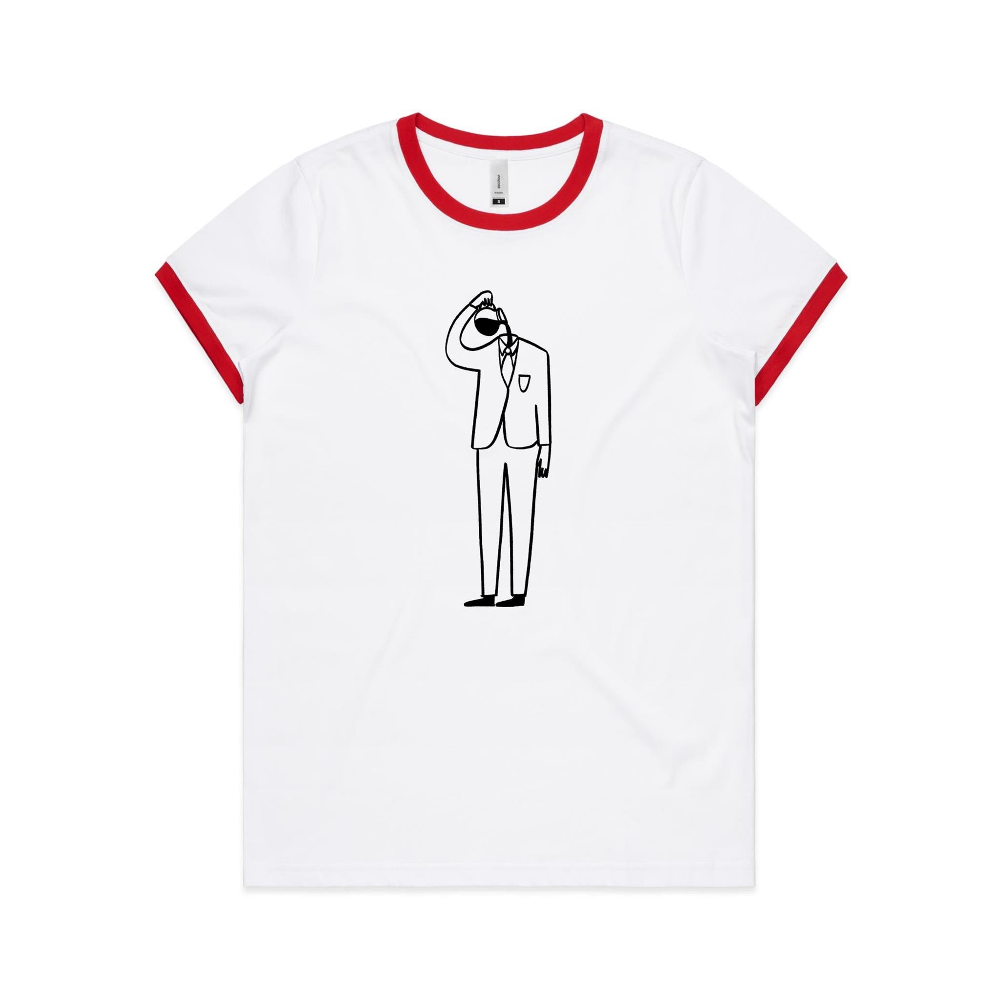 Coffee Brain - Women's Ringer Tee White Red Womens Ringer T-shirt Coffee Printed In Australia