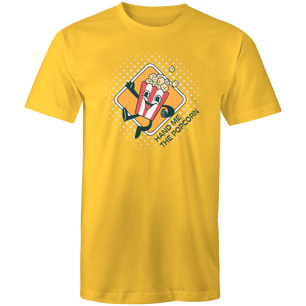 Hand Me The Popcorn - Mens T-Shirt Yellow Mens T-shirt Food Funny Printed In Australia