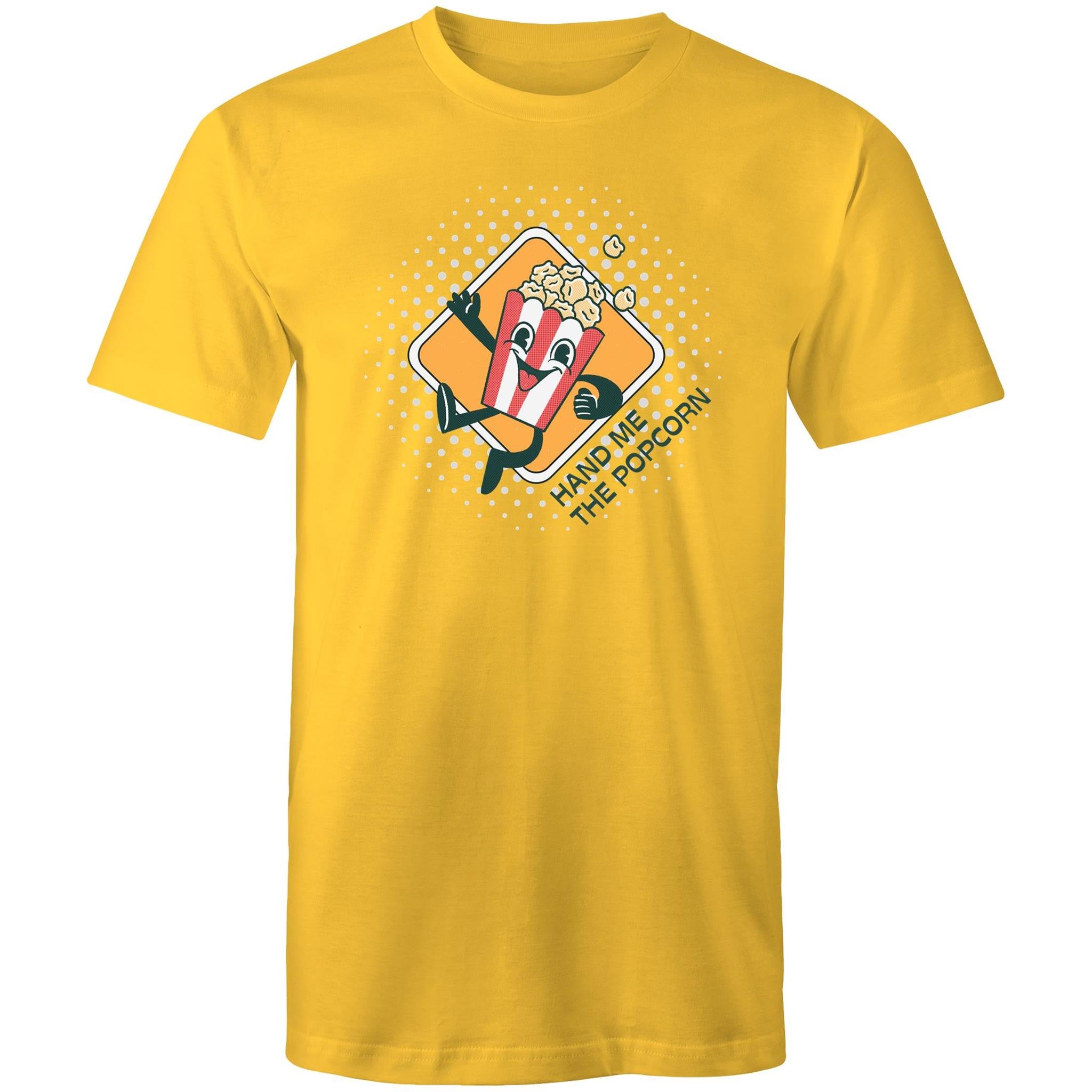 Hand Me The Popcorn - Mens T-Shirt Yellow Mens T-shirt Food Funny Printed In Australia