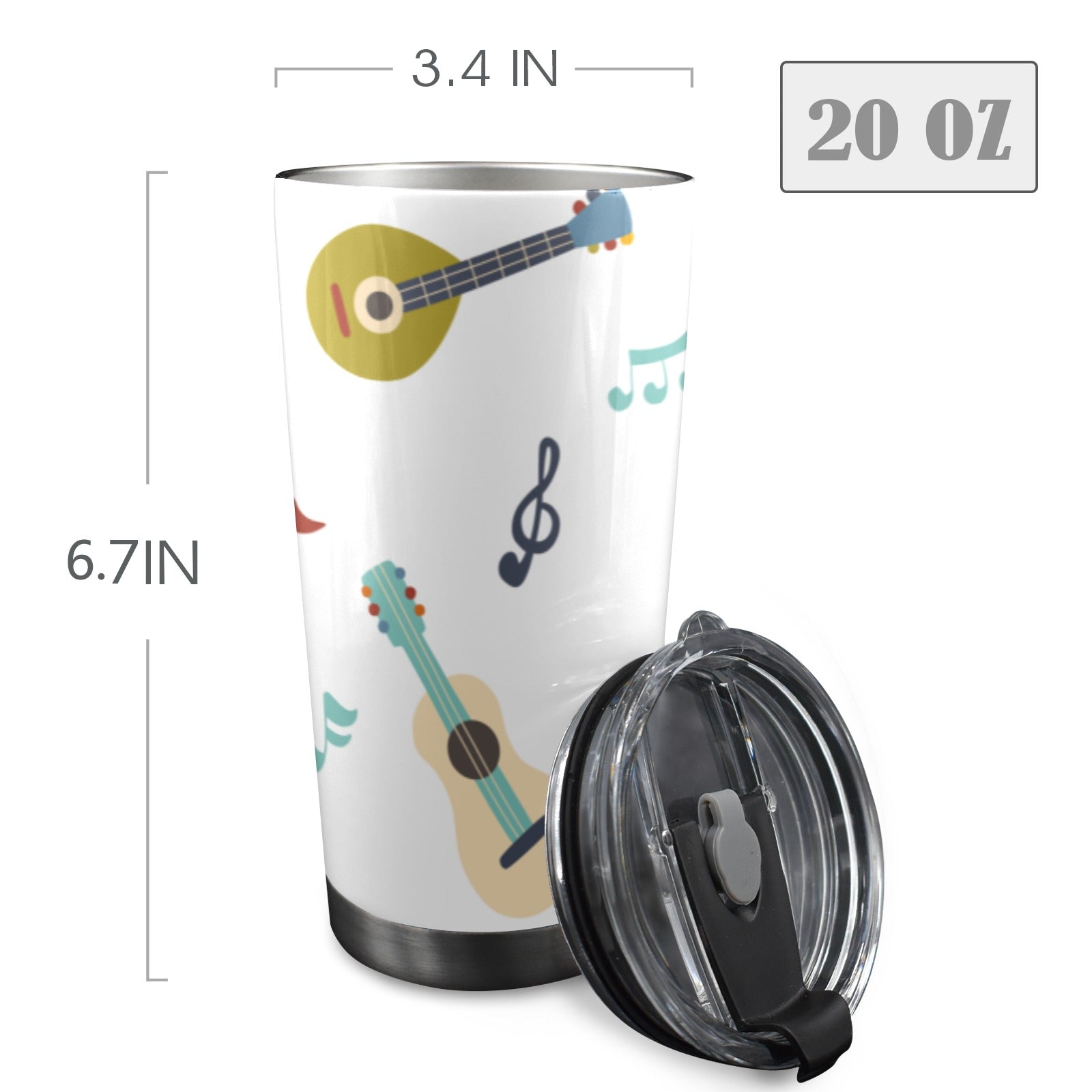 Guitar Music - 20oz Mobile Tumbler with Lid (Black Lock) 20oz Travel Mug Music Printed Offshore