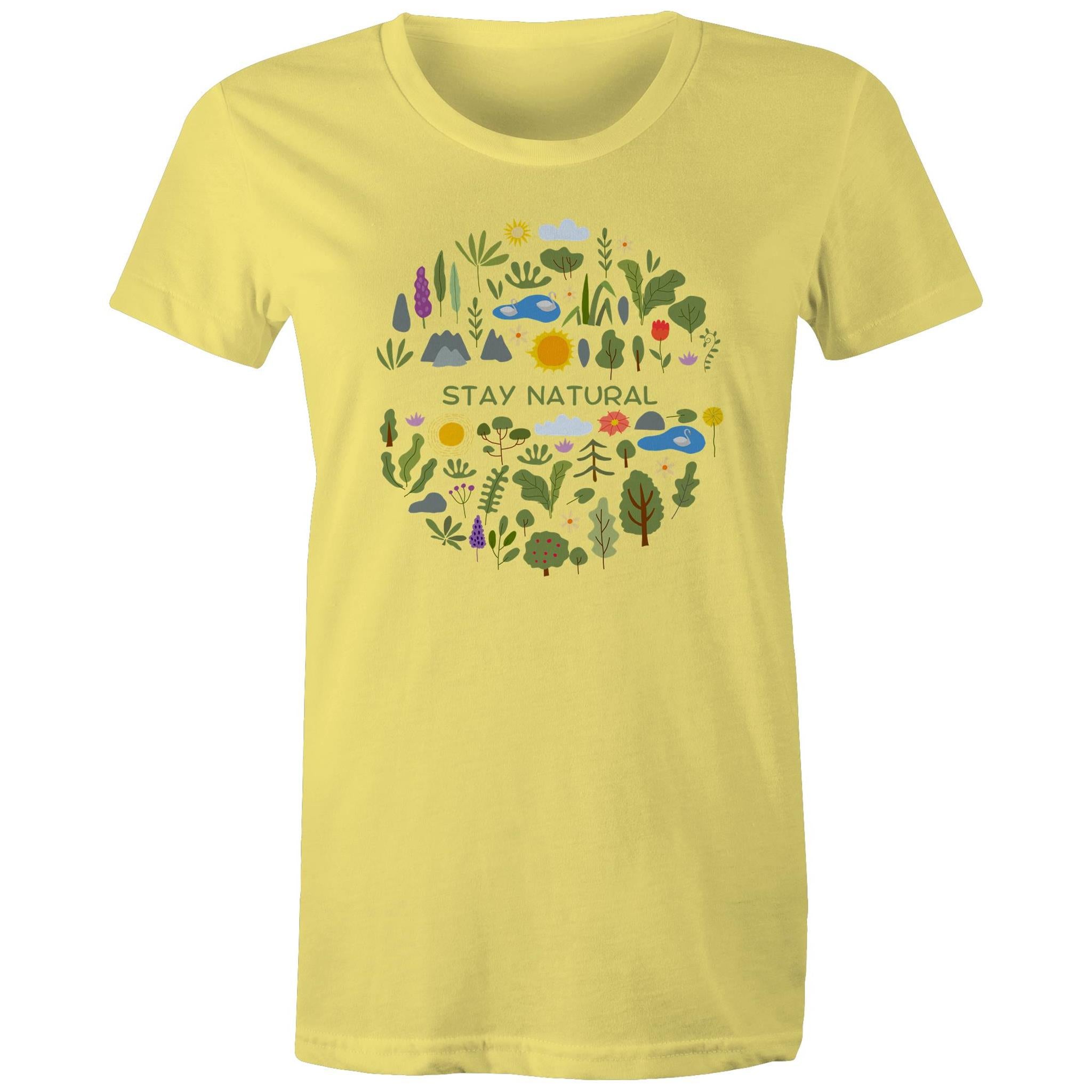 Stay Natural - Womens T-shirt Yellow Womens T-shirt Plants Printed In Australia
