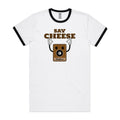 Say Cheese, Retro Camera - Staple Ringer Tee White Black Ringer T-Shirt Printed In Australia Retro