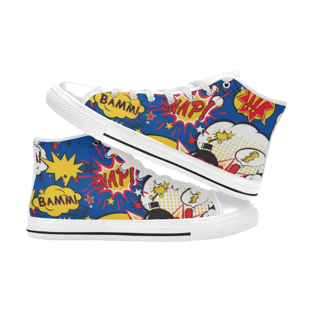 Blue Comic Book - Women's High Top Canvas Shoes