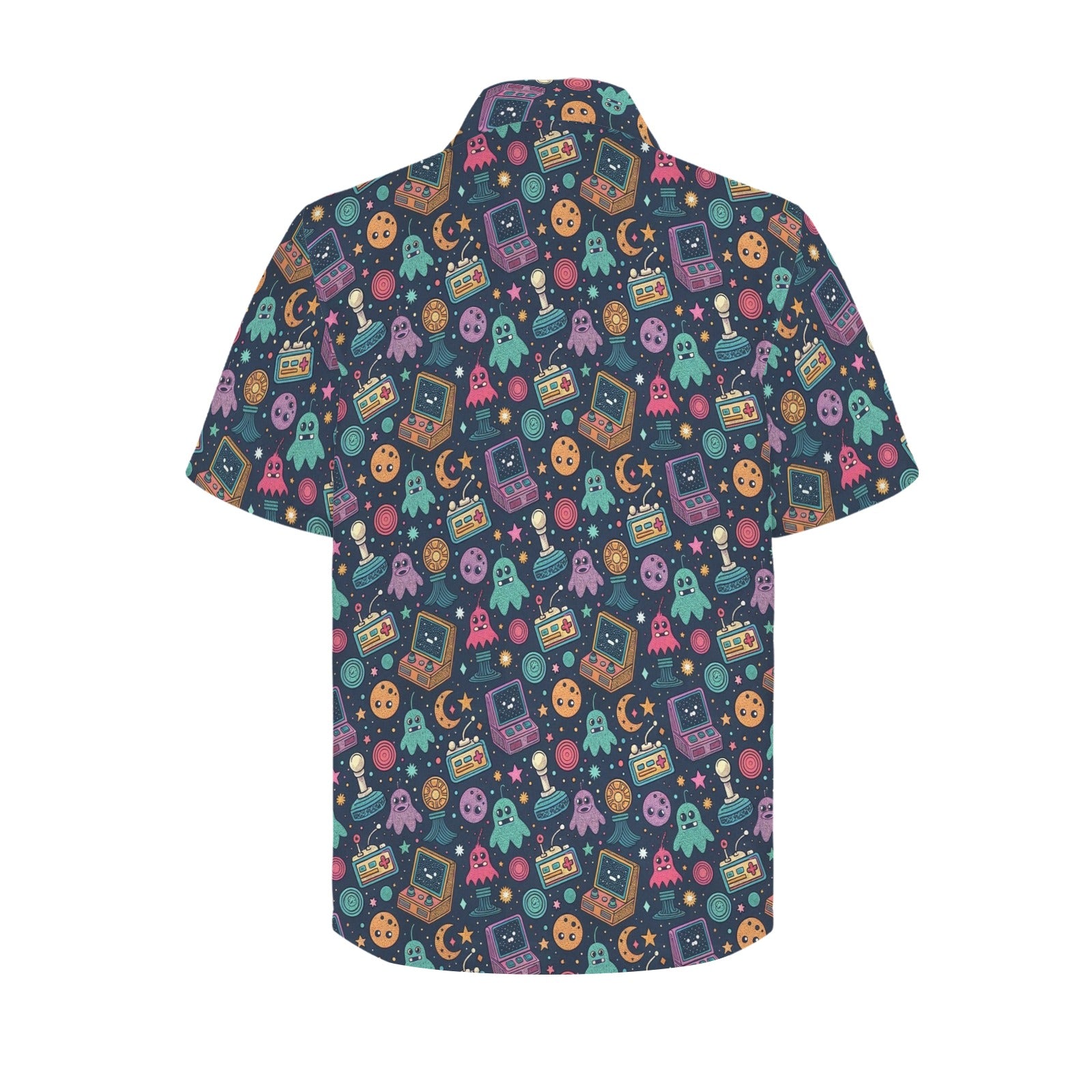 Space Arcade - Men's Short Sleeve Hawaiian Shirt Men's Hawaiian Shirt (New) Games Printed Offshore Retro