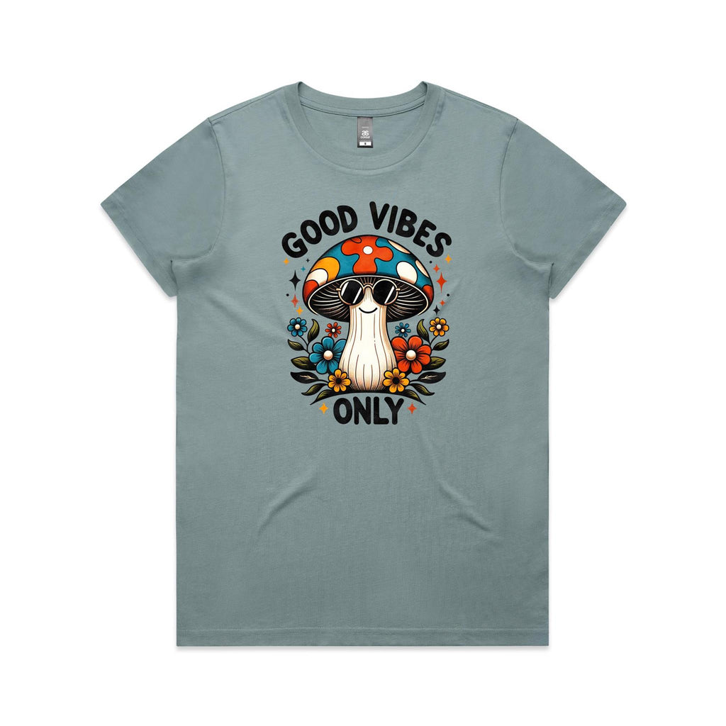 Good Vibes Only, Hippie Mushroom With Sunglasses - Womens T-shirt