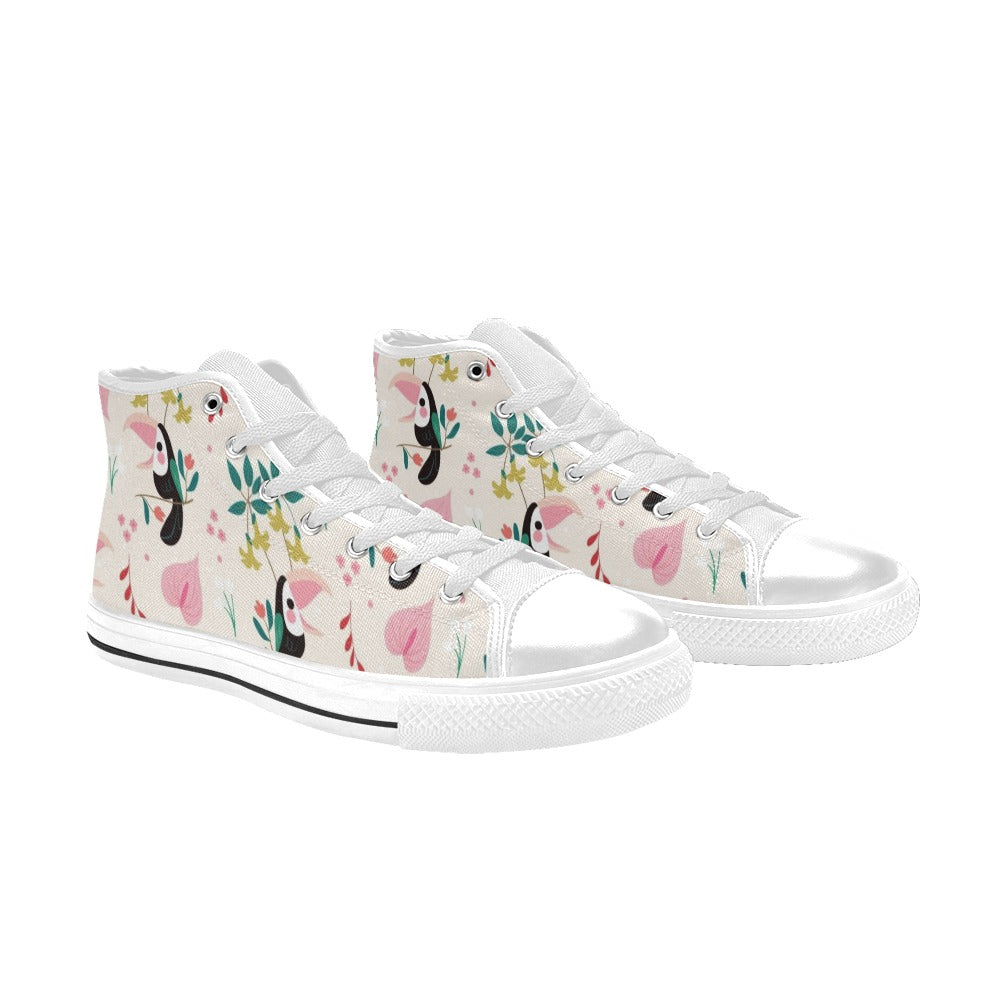 Toucans In Pink - Kids' High Top Canvas Shoes