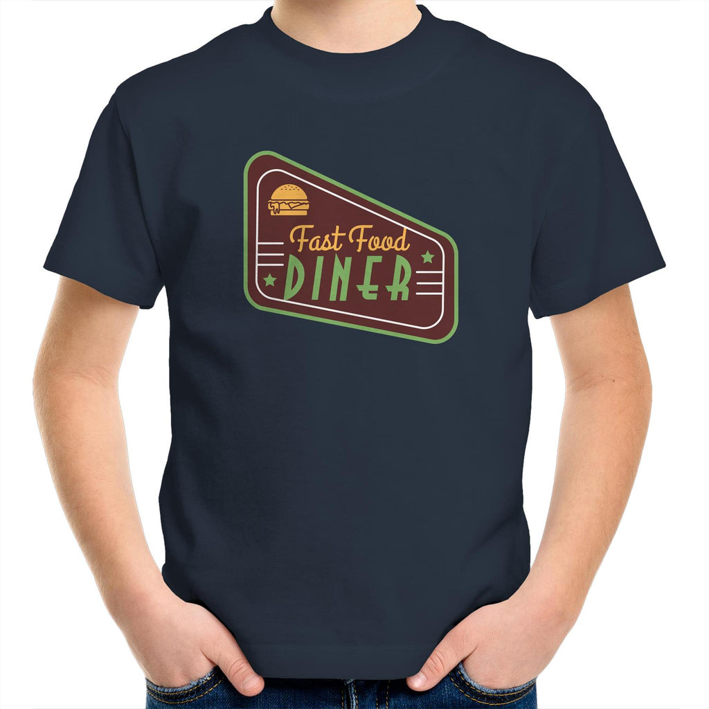 Fast Food Diner Sign - Kids Youth T-Shirt Navy Kids Youth T-shirt Food Printed In Australia Retro