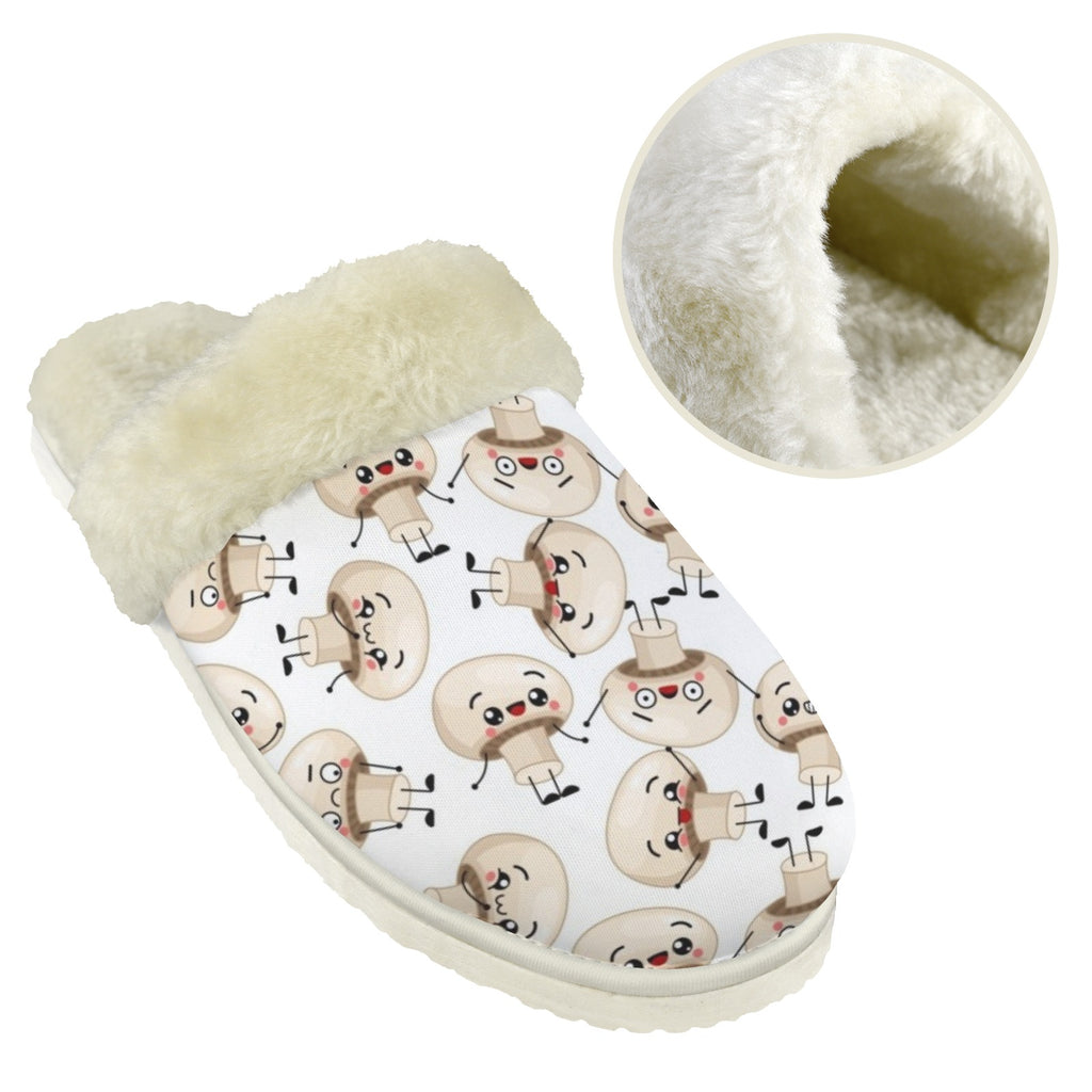 Cute Mushrooms Men's Fur Trim Thick-Sole Indoor Slippers Men's Fur Trimmed Slippers Food Printed Offshore