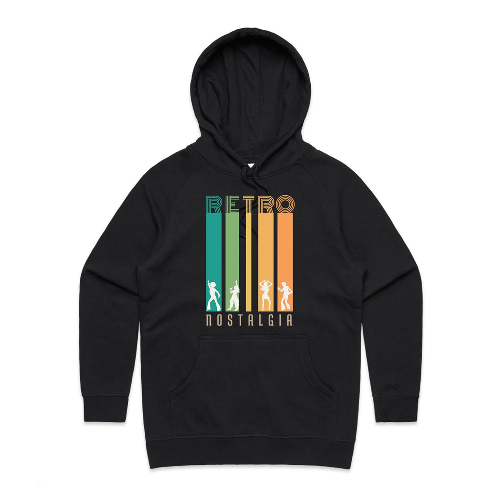 Retro Nostalgia - Womens Hoodie Black Womens Hoodie Printed In Australia Retro