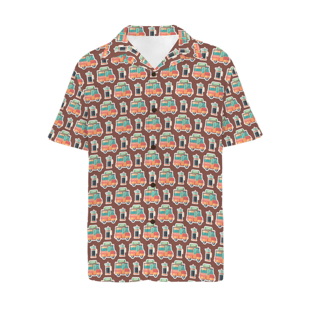 Coffee Van Men's Short Sleeve Hawaiian Shirt Men's Hawaiian Shirt (New) Coffee Printed Offshore