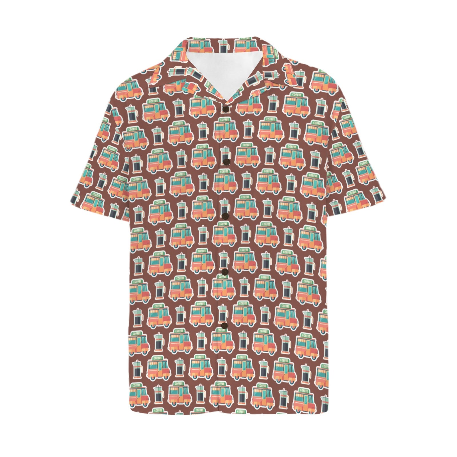 Coffee Van Men's Short Sleeve Hawaiian Shirt Men's Hawaiian Shirt (New) Coffee Printed Offshore