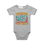 Science, Like Magic But Real AS Colour Baby Bodysuit Grey Marle Baby Bodysuit Printed In Australia Science