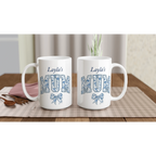 Personalise - Mum, Blue Floral - White 15oz Ceramic Mug Personalised 15oz Mug animal customise Globally Fulfilled Mum Name personalise