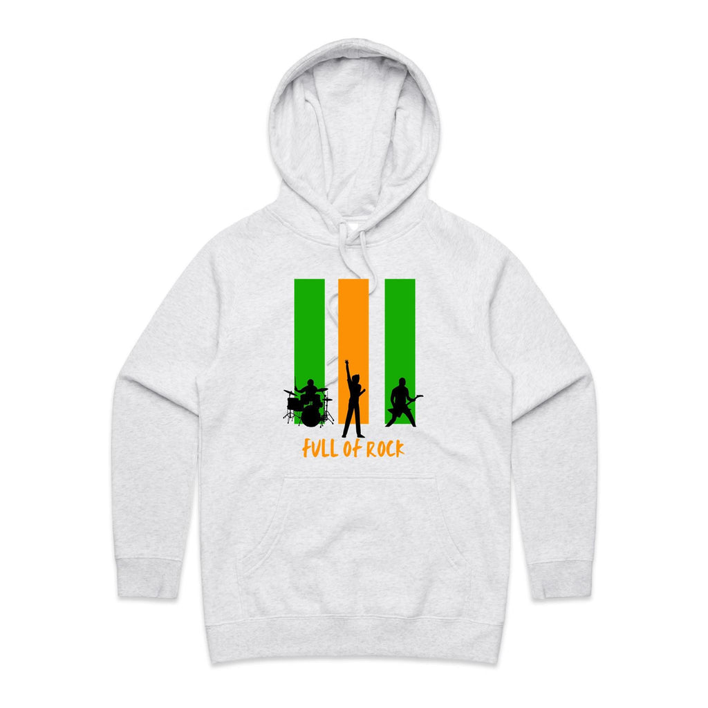Full Of Rock - Womens Hoodie White Marle Womens Hoodie Music Printed In Australia