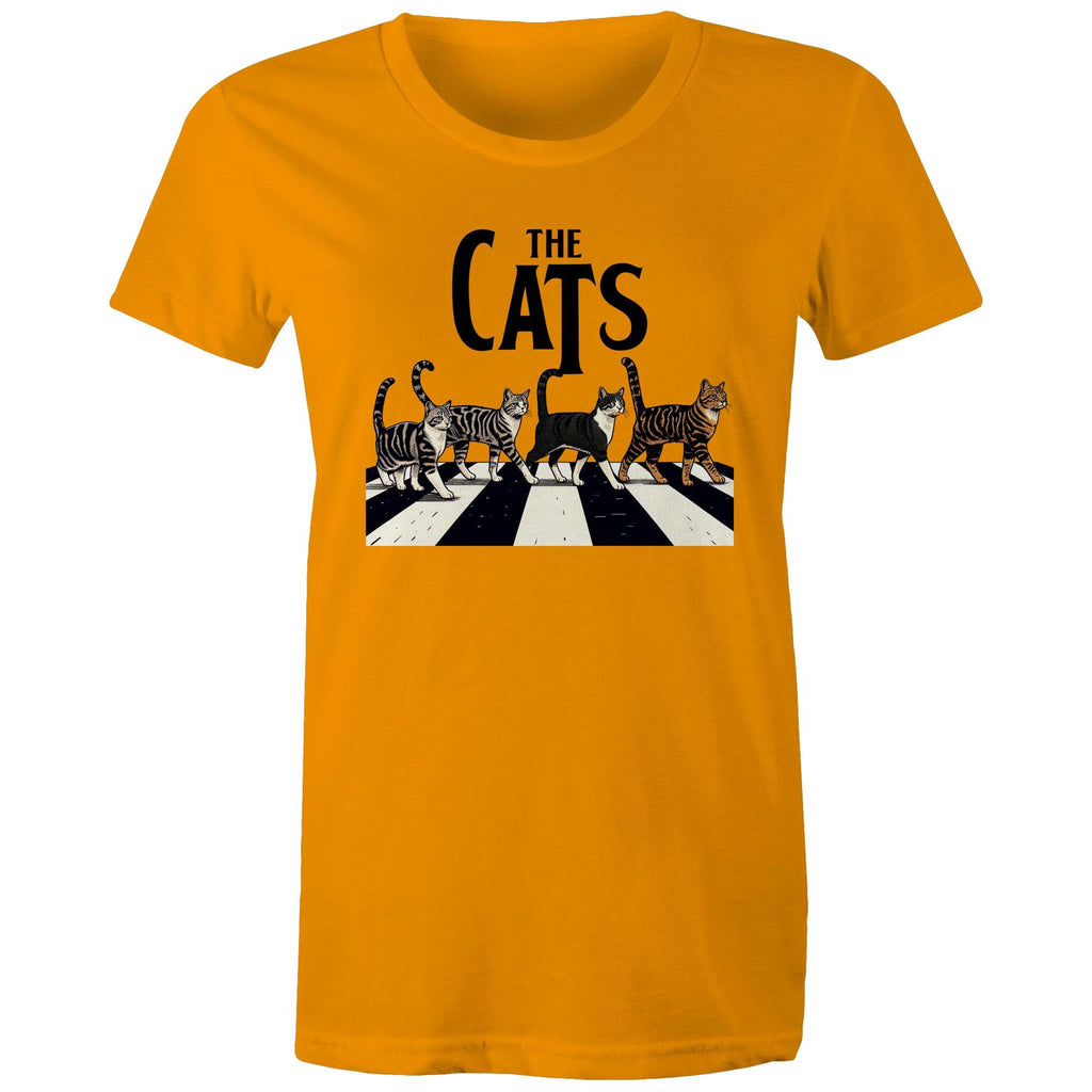 The Cats, Fab Four Crossing Road - Womens T-shirt Orange Womens T-shirt animal Music Printed In Australia