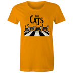 The Cats, Fab Four Crossing Road - Womens T-shirt Orange Womens T-shirt animal Music Printed In Australia