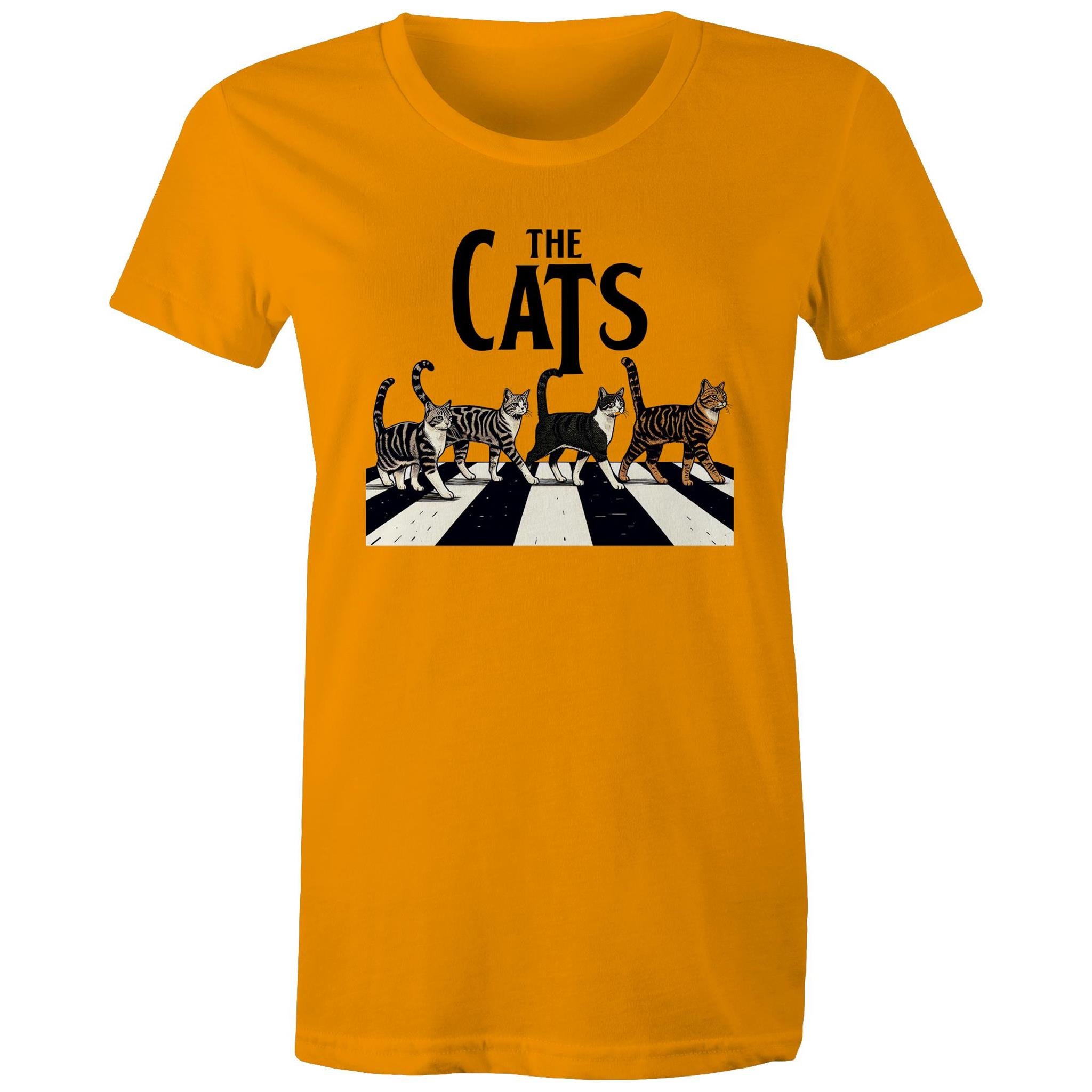 The Cats, Fab Four Crossing Road - Womens T-shirt Orange Womens T-shirt animal Music Printed In Australia
