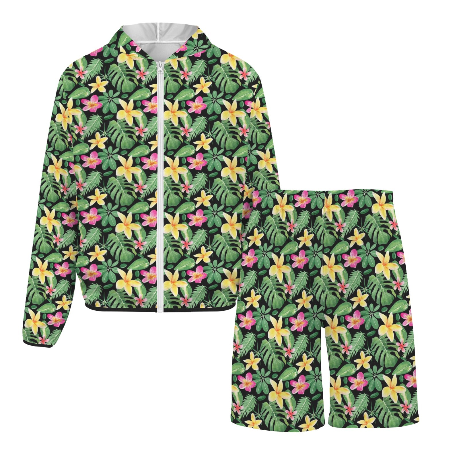 Frangipani Men's Lightweight Sun Hoodie & Shorts Set Men's Lightweight Sun Hoodie & Shorts Plants Printed Offshore