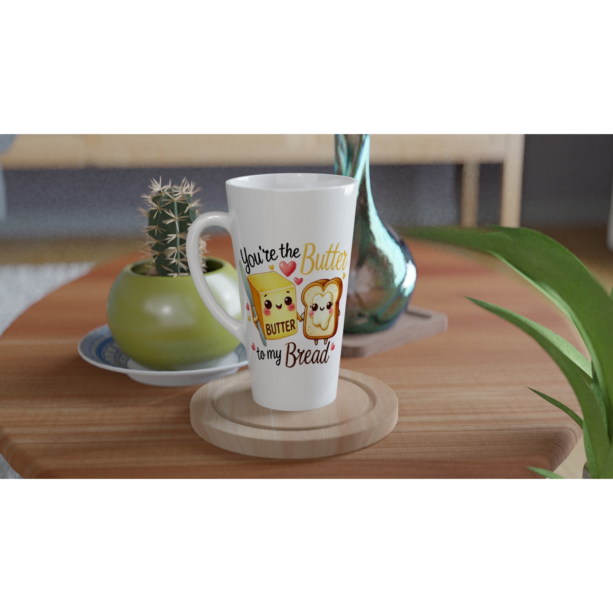 You're The Butter To My Bread, Valentine - White Latte 17oz Ceramic Mug Latte Mug Food Globally Fulfilled Love