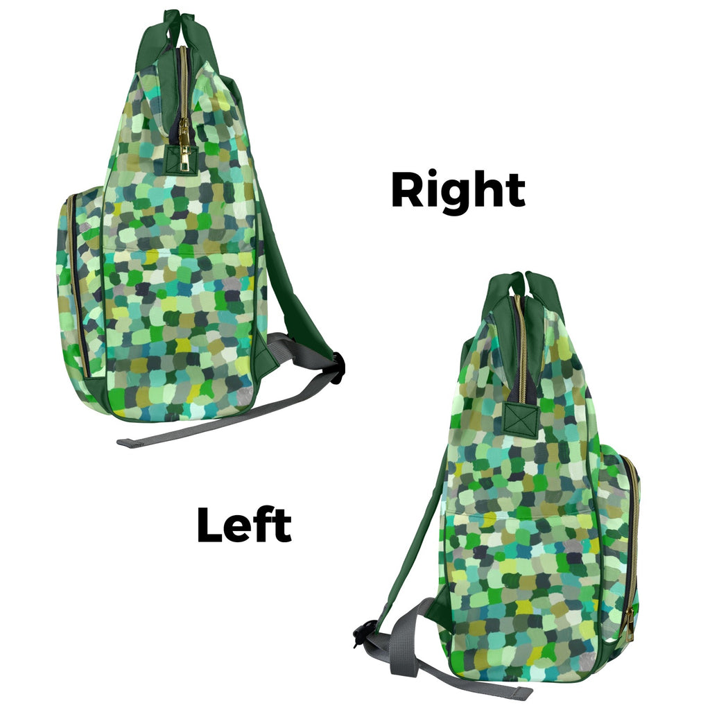 Green Paint Dabs - Multi-Function Backpack, Nappy / Diaper Bag