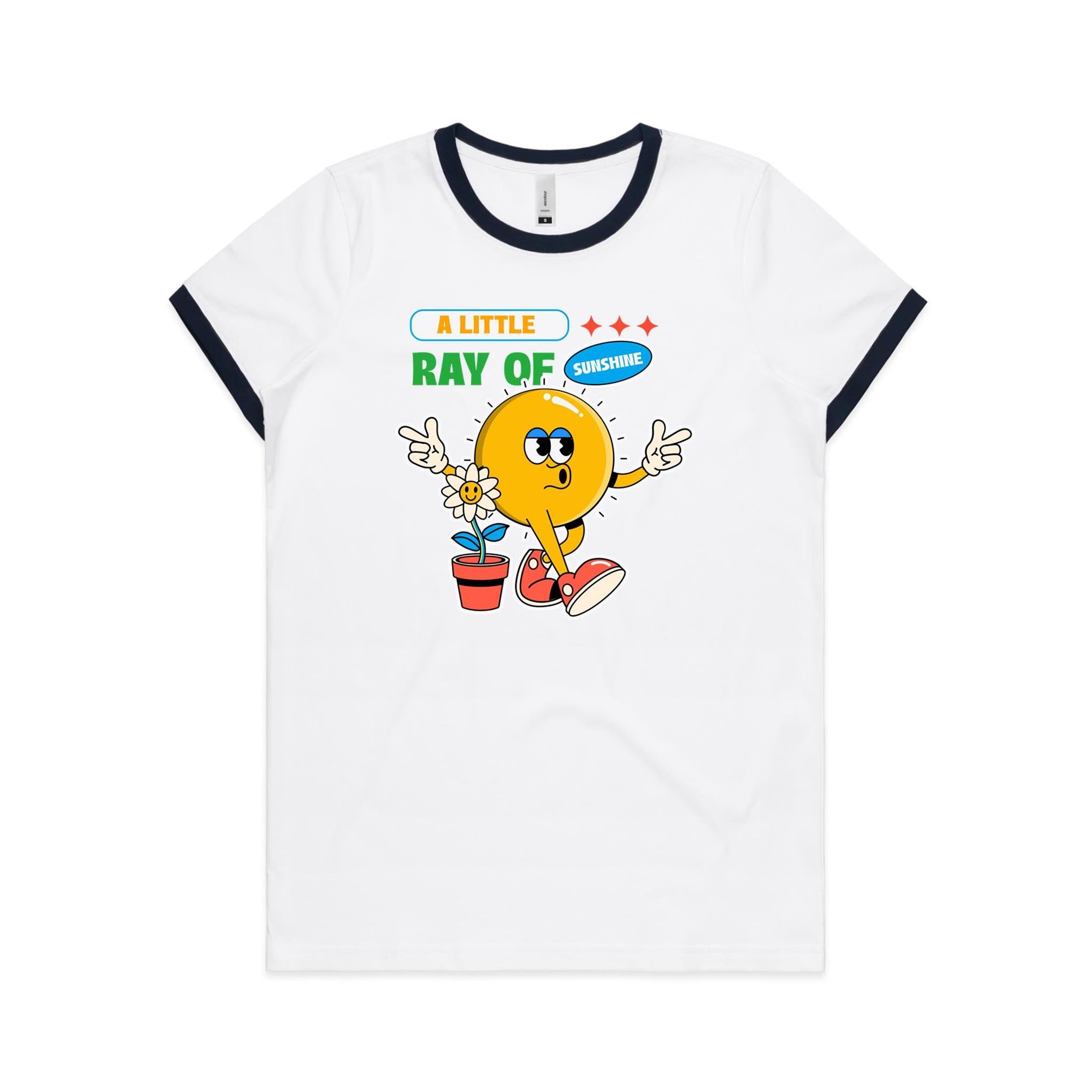A Little Ray Of Sunshine - Women's Ringer Tee White Navy Womens Ringer T-shirt Printed In Australia Summer