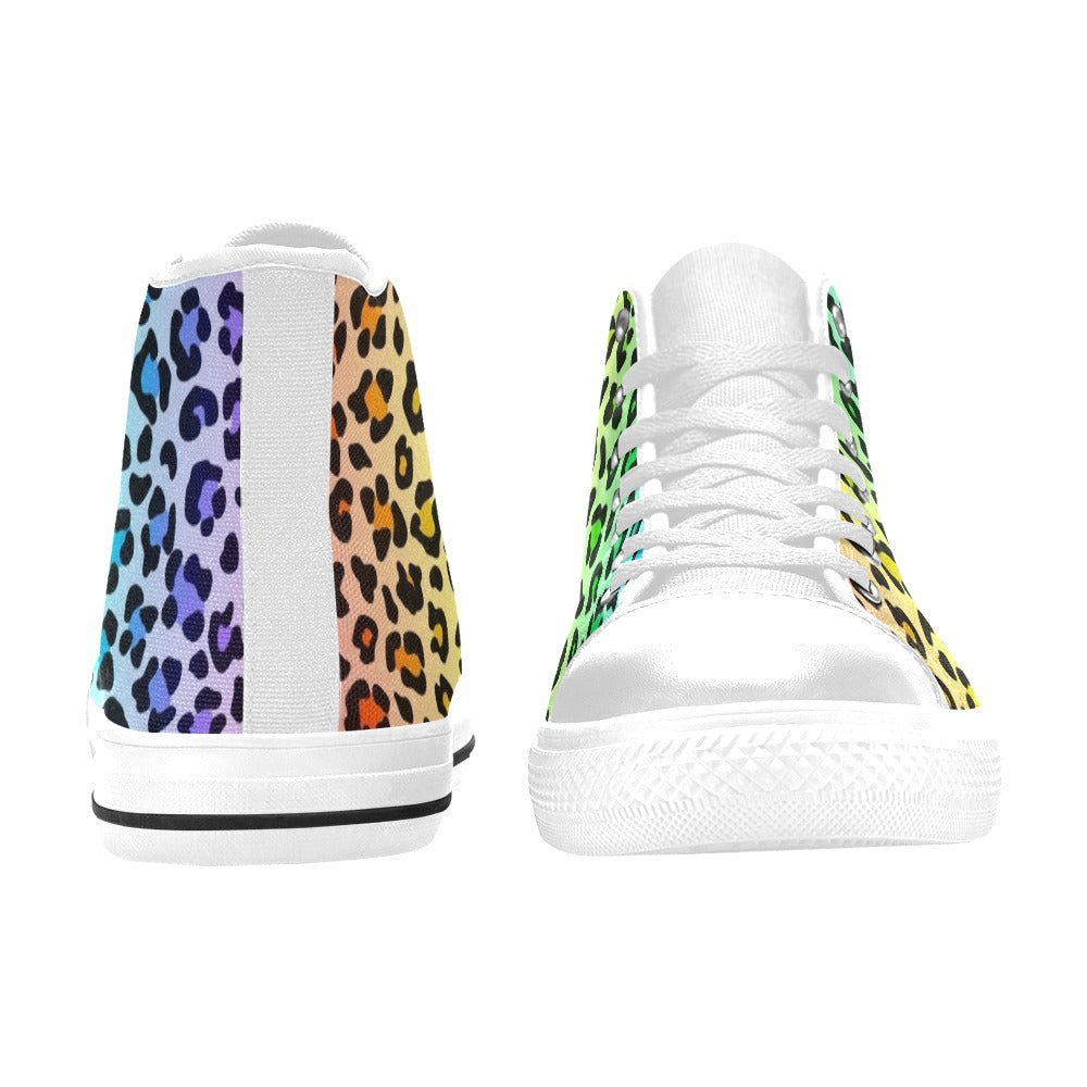 Rainbow Leopard Print - Kids' High Top Canvas Shoes Kids High Top Canvas Shoes animal Printed Offshore