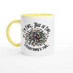 Tangled Christmas Lights, I'm Fine, This Is Fine, Everything's Fine - White 11oz Ceramic Mug with Colour Inside Ceramic Yellow Christmas Colour Mug Christmas Globally Fulfilled