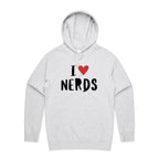 I Love Nerds, Red Heart - Mens Hoodie White Marle Mens Hoodie Printed In Australia
