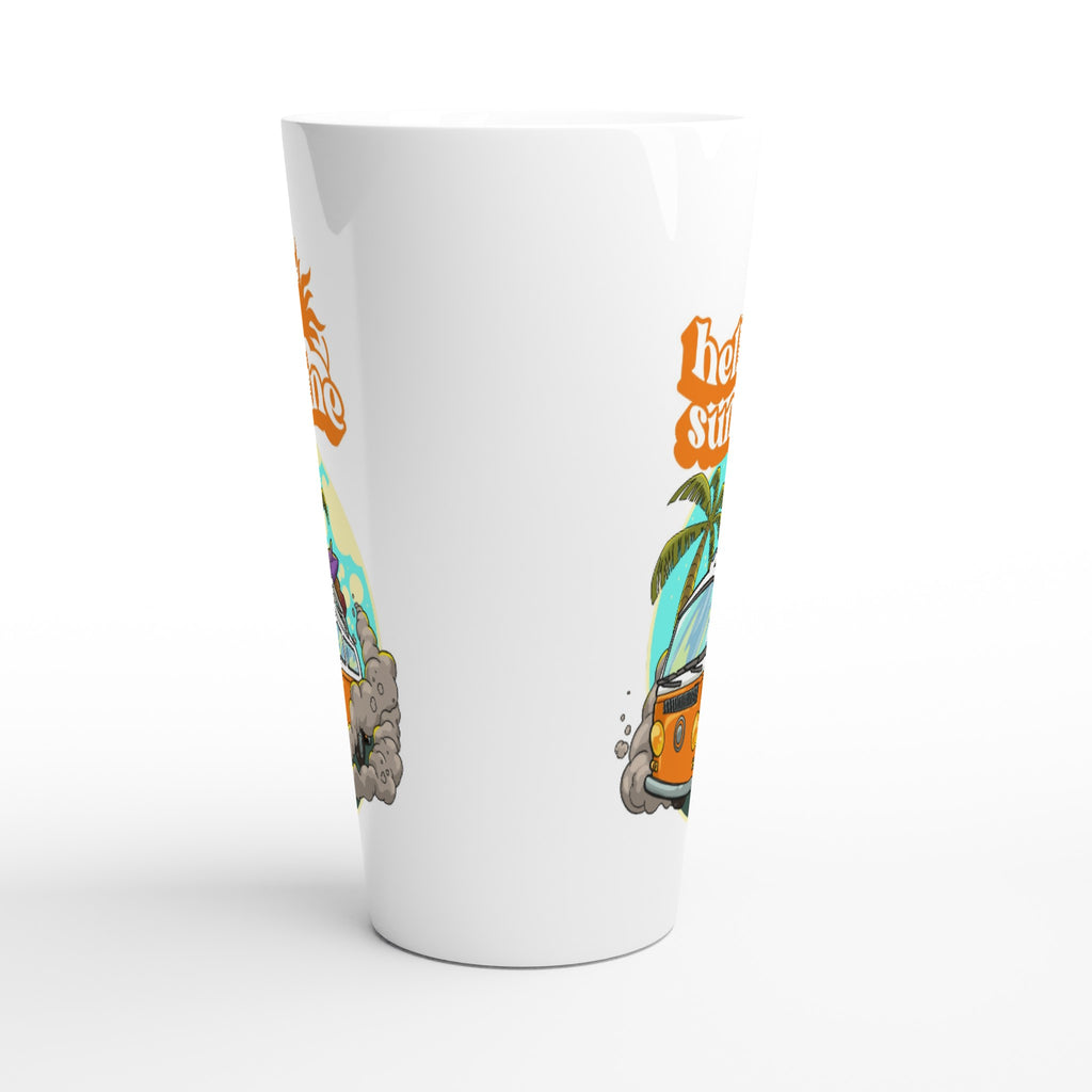 Hello Sunshine, Beach Van - White Latte 17oz Ceramic Mug Latte Mug Globally Fulfilled Summer Surf