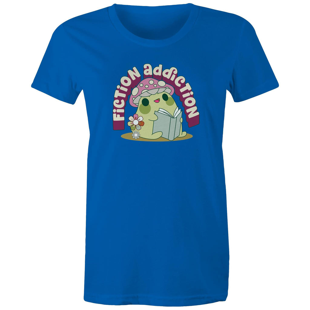 Fiction Addiction - Womens T-shirt Bright Royal Womens T-shirt Printed In Australia Reading