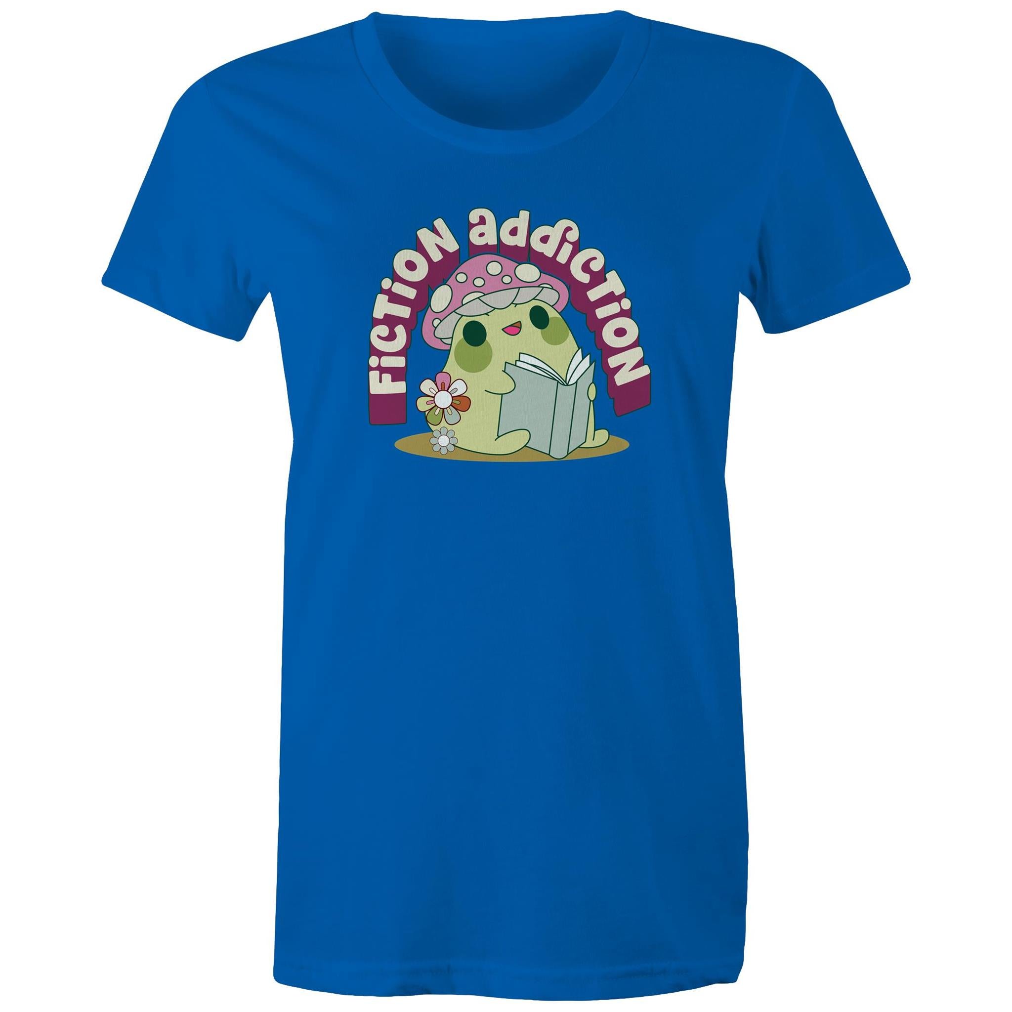 Fiction Addiction - Womens T-shirt Bright Royal Womens T-shirt Printed In Australia Reading