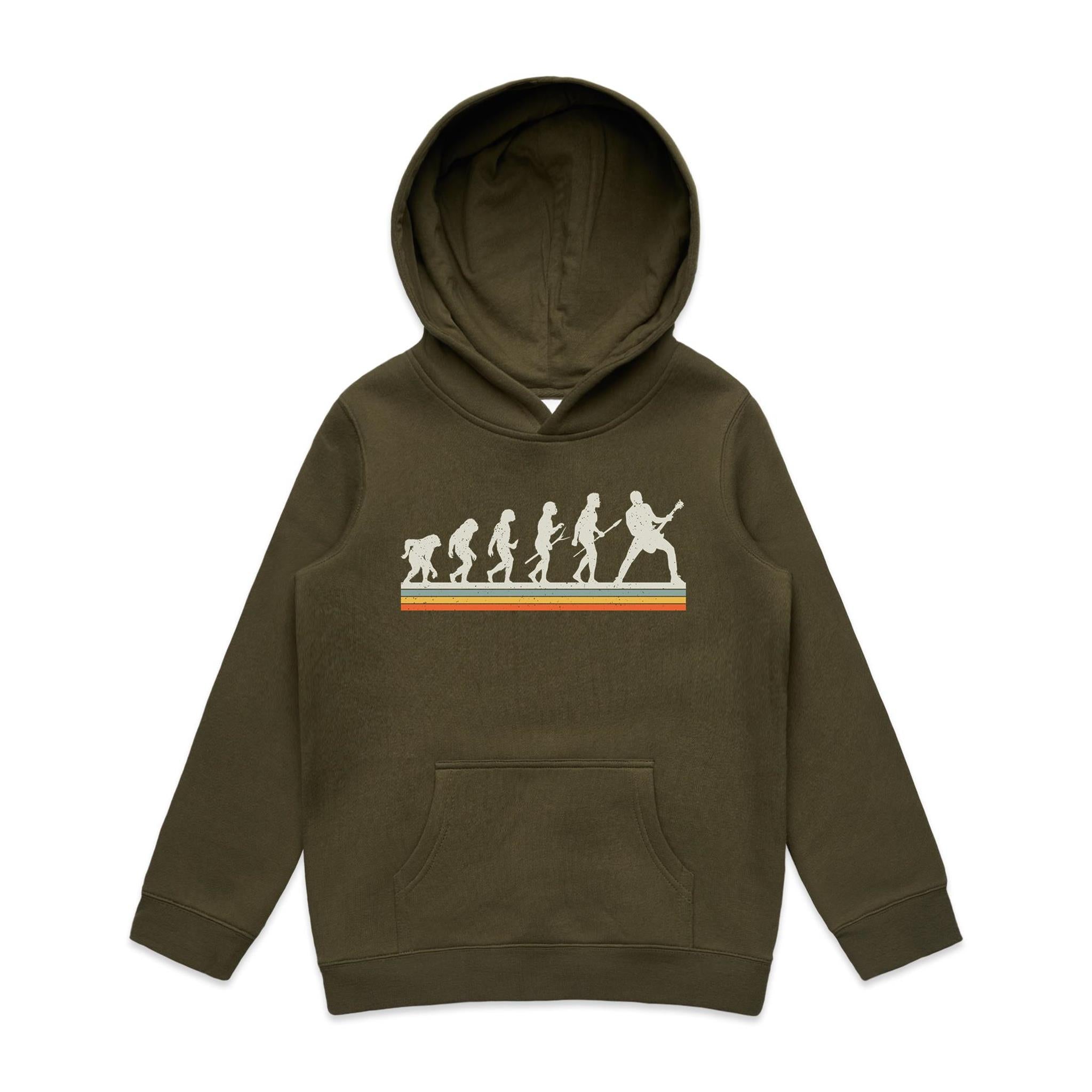 Guitar Player Evolution - Kids Hoodie Army Kids Hoodie Music Printed In Australia