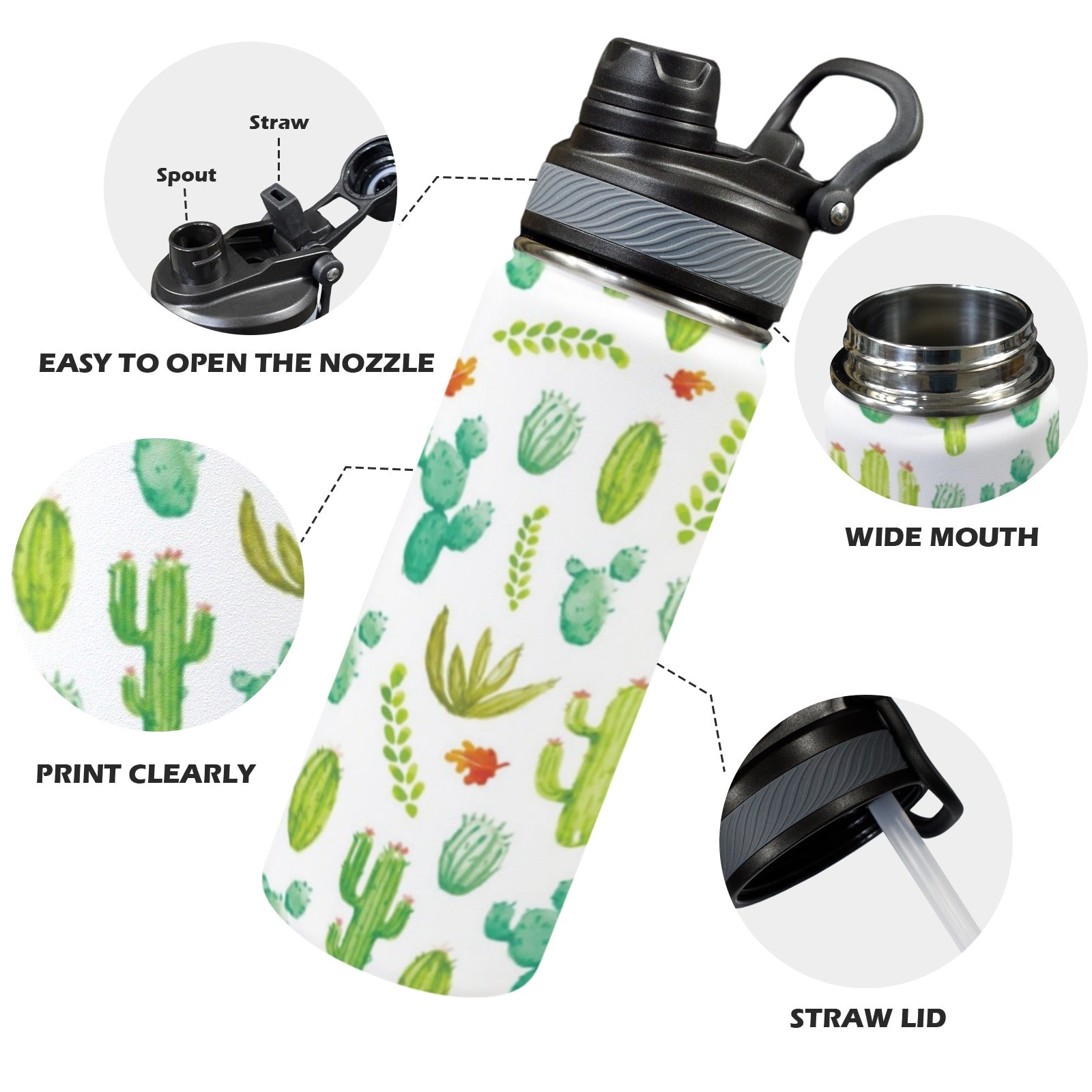 Cactus Plants - Insulated Water Bottle with Dual-Use Lid (18oz) Insulated Water Bottle with Dual-Use Lid (18oz) Plants Printed Offshore