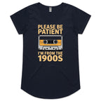 Please Be Patient, I'm From The 1900's Women's AS Colour Scoop Neck T-Shirt Navy Womens Scoop Neck T-shirt Music Printed In Australia Retro
