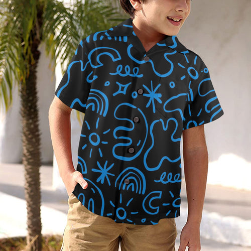 Blue Squiggle - Junior Kids Hawaiian Shirt