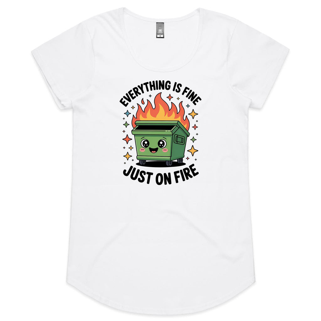 Skip Bin, Dumpster Fire Women's AS Colour Scoop Neck T-Shirt White Womens Scoop Neck T-shirt Printed In Australia