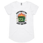 Skip Bin, Dumpster Fire Women's AS Colour Scoop Neck T-Shirt White Womens Scoop Neck T-shirt Printed In Australia
