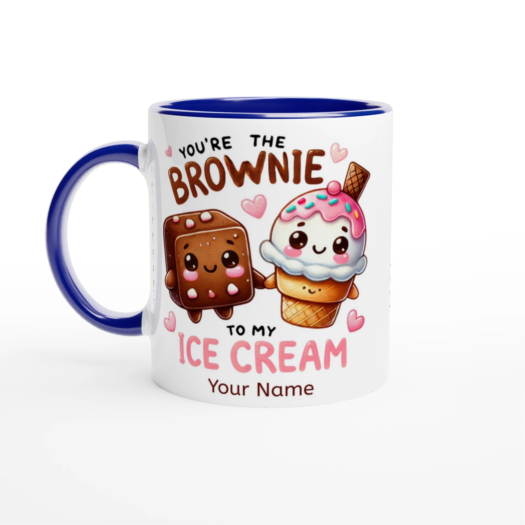 Personalised - You're The Brownie To My Ice Cream, Valentine - White 11oz Ceramic Mug with Colour Inside Ceramic Blue Personalised 11oz Mug