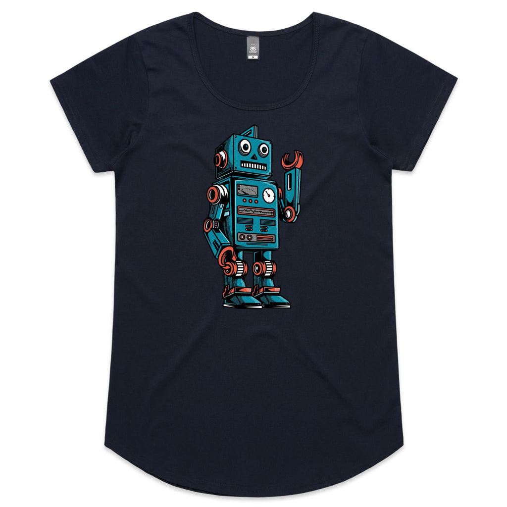Robot - Womens Scoop Neck T-Shirt Navy Womens Scoop Neck T-shirt Printed In Australia Sci Fi