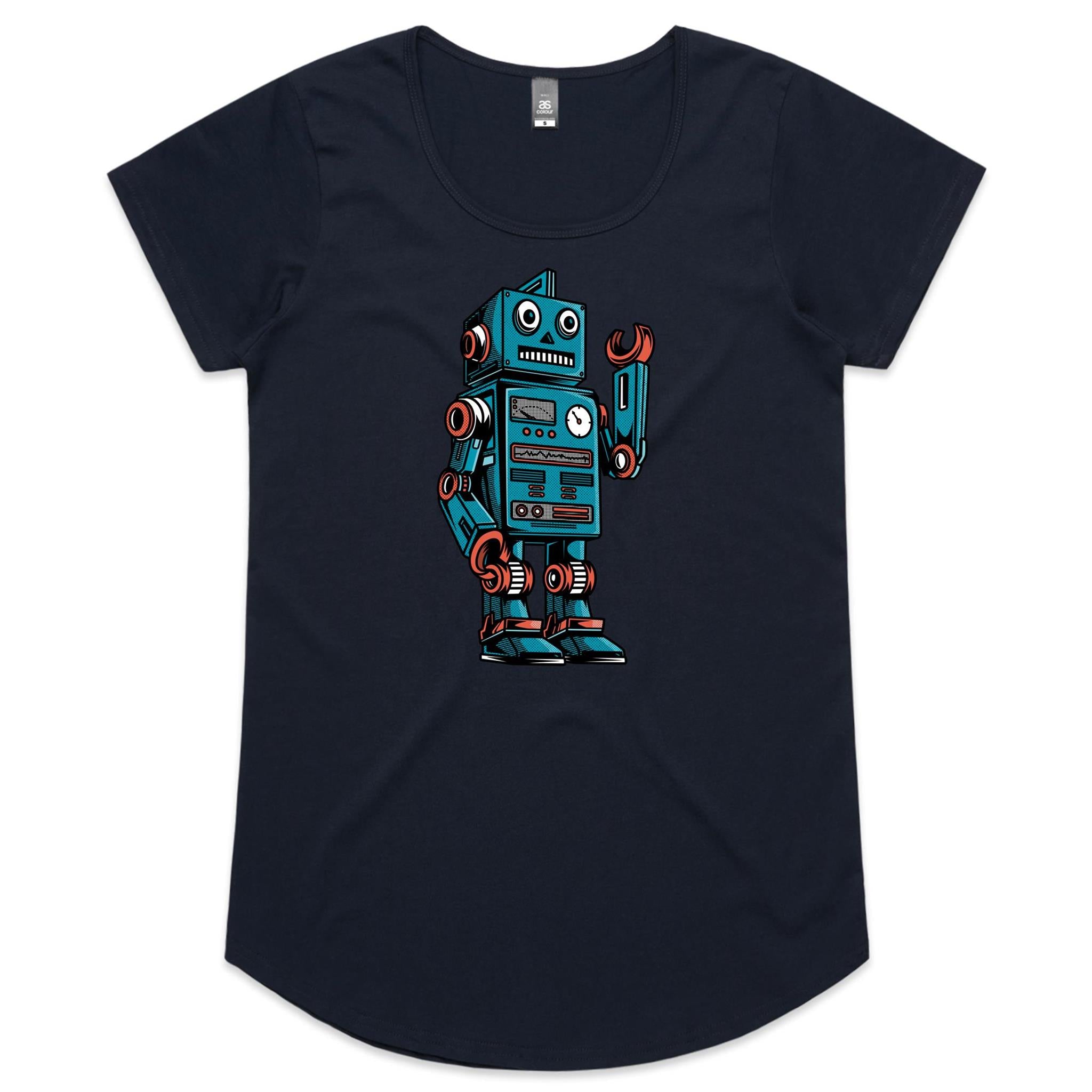 Robot - Womens Scoop Neck T-Shirt Navy Womens Scoop Neck T-shirt Printed In Australia Sci Fi