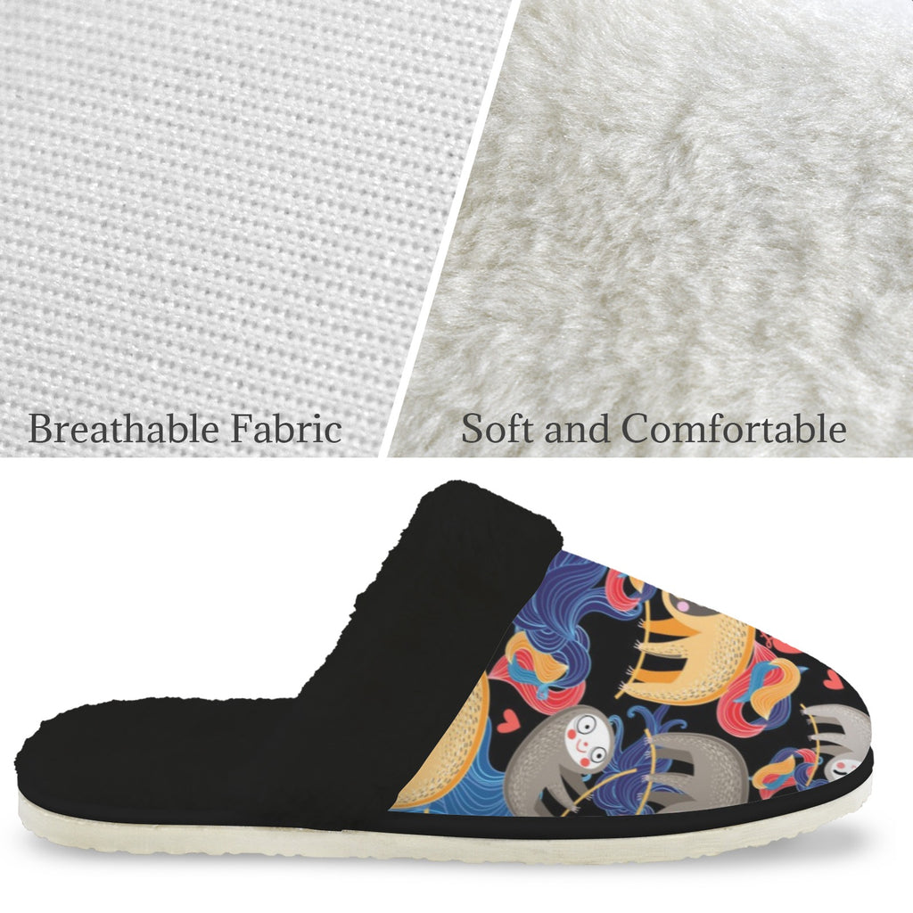 Sloths Men's Fur Trim Thick-Sole Indoor Slippers Men's Fur Trimmed Slippers animal Printed Offshore