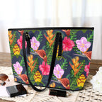 Tropical Floral PU Leather Tote Bag Large Leather Tote Bag-Large Plants Printed Offshore