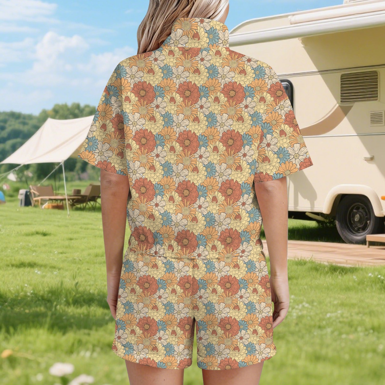Vintage Retro Floral Women's Windbreaker Short Set Women's Windbreaker Short Set Plants Printed Offshore