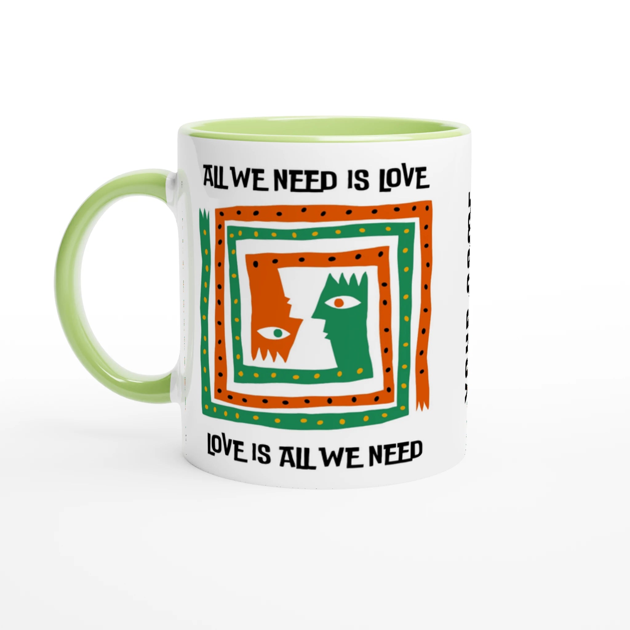 Personalised - All We Need Is Love - White 11oz Ceramic Mug with Colour Inside Ceramic Green Personalised 11oz Mug customise Globally Fulfilled Music personalise