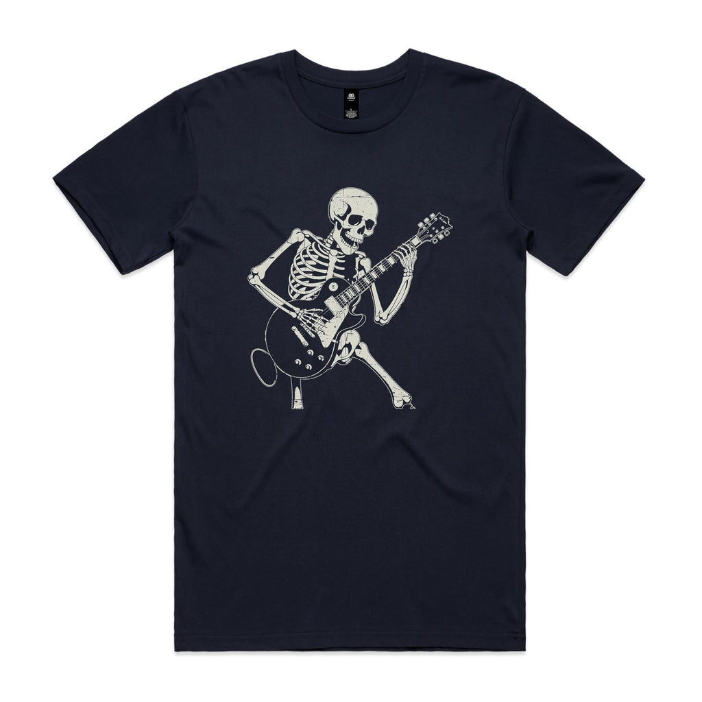 Skeleton Playing Guitar Men's AS Colour T-shirt Navy Mens T-shirt Music Printed In Australia