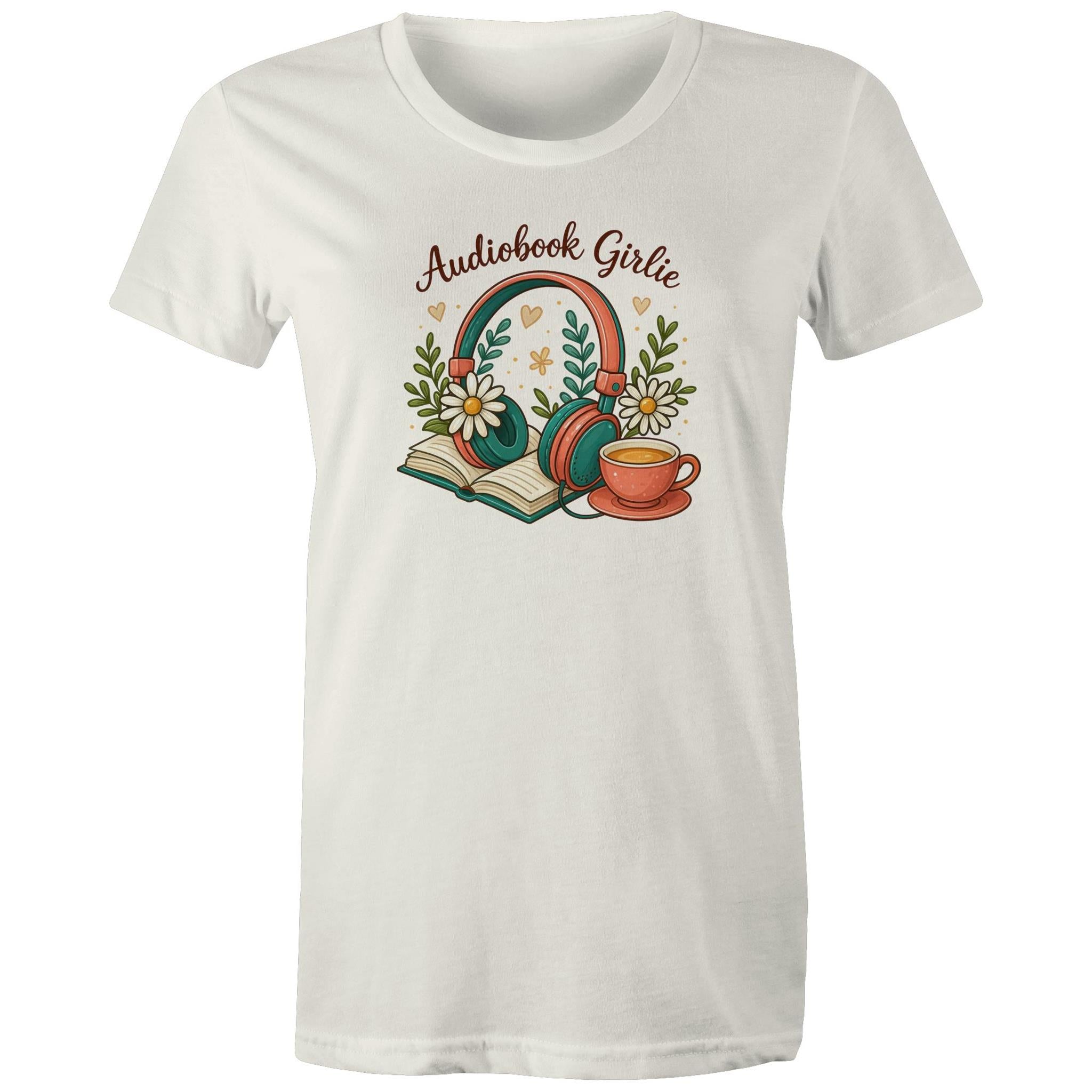 Audiobook Girlie - Womens T-shirt Natural Womens T-shirt Printed In Australia Reading